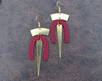 Geometric red and gold modern earrings