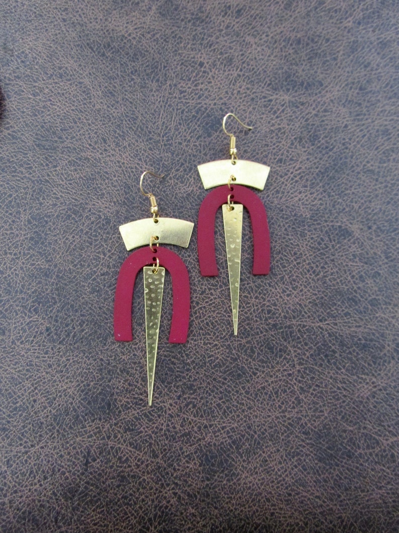 Geometric red and gold modern earrings image 1