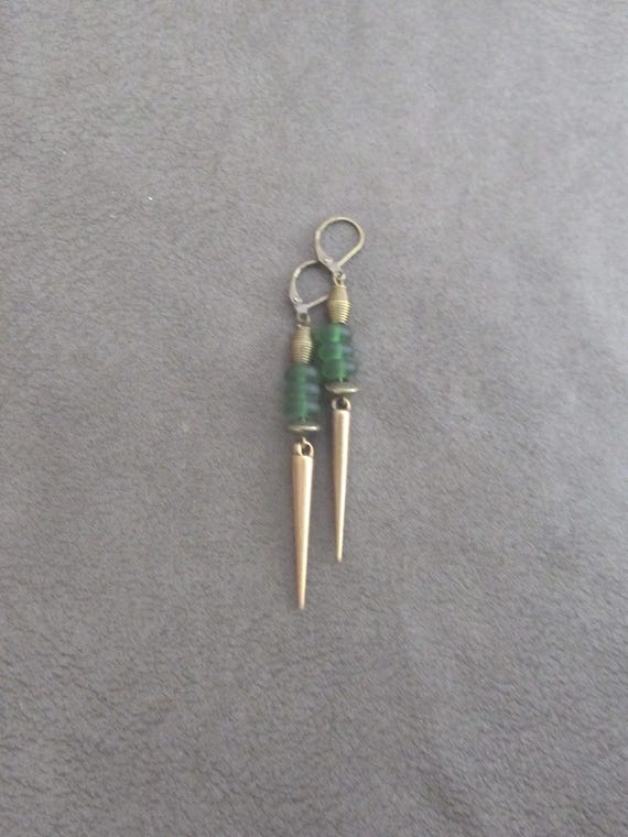Green frosted glass spike earrings