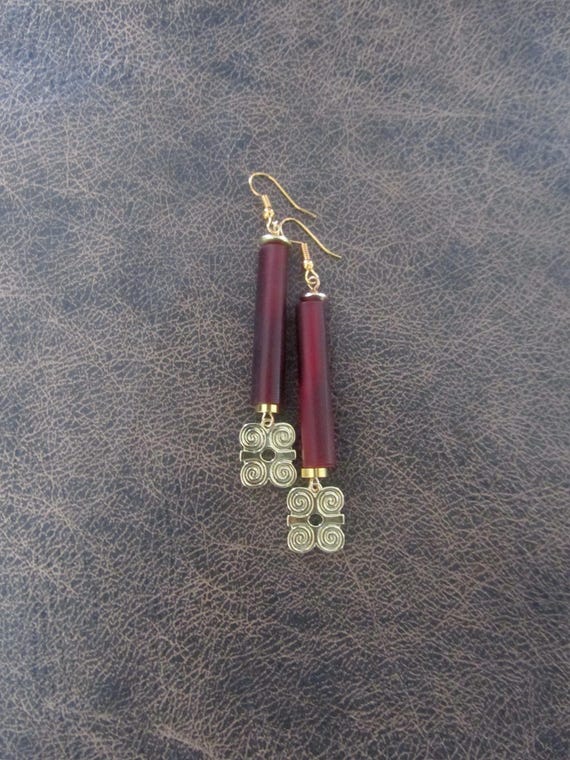 Gold adinkra symbol Afrocentric African earrings, red bone primitive exotic earrings, strength dwennimmen