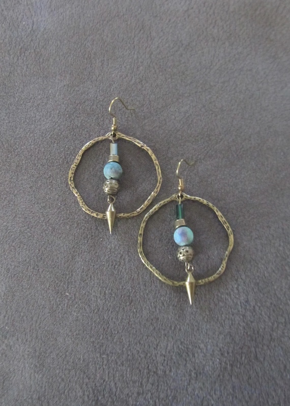 Druzy agate and bronze hoop earrings