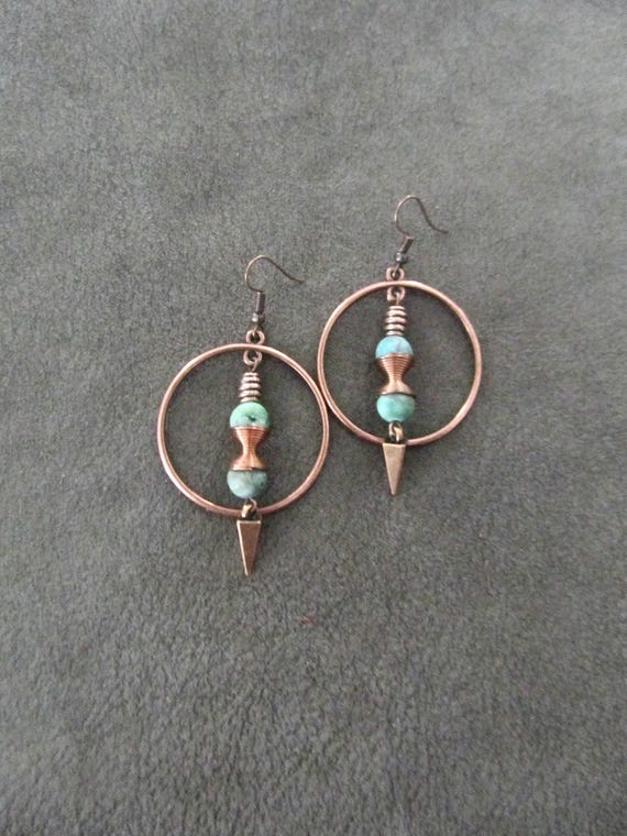 Druzy agate and copper hoop earrings