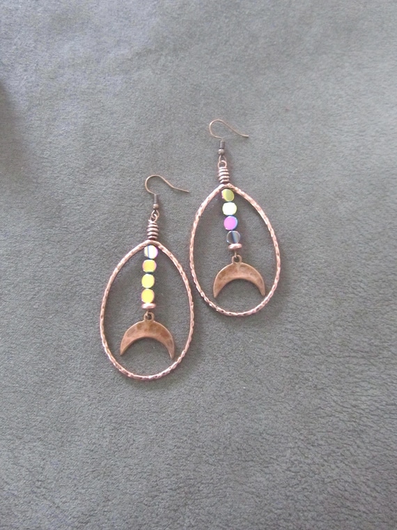 Large teardrop copper hoop earrings 2