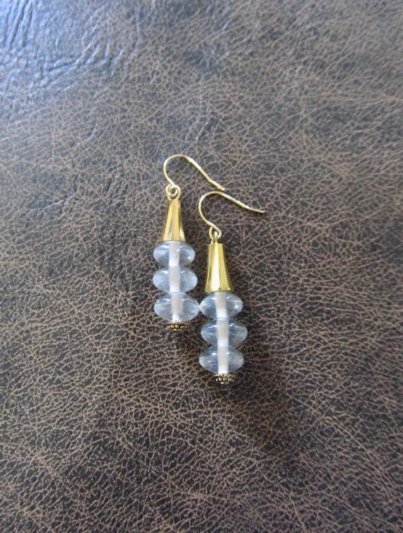 Clear Mid Century Glass Dangle Earrings