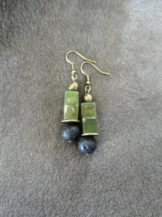 Lava rock and serpentine mid century modern earrings