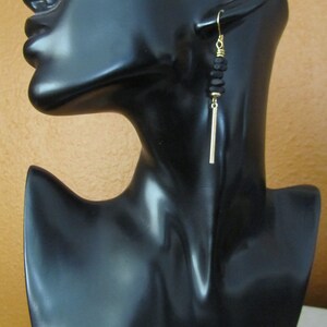 Abstract earrings, black nugget and gold image 3