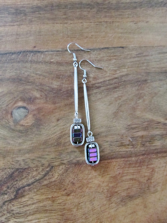 Minimalist purple/multicolor and silver earrings
