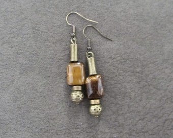 Tiger's eye and bronze earrings