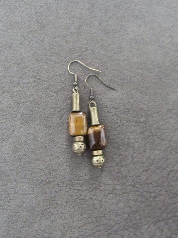 Tiger's eye and bronze earrings