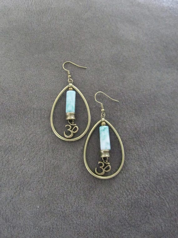 Jasper and om hoop earrings