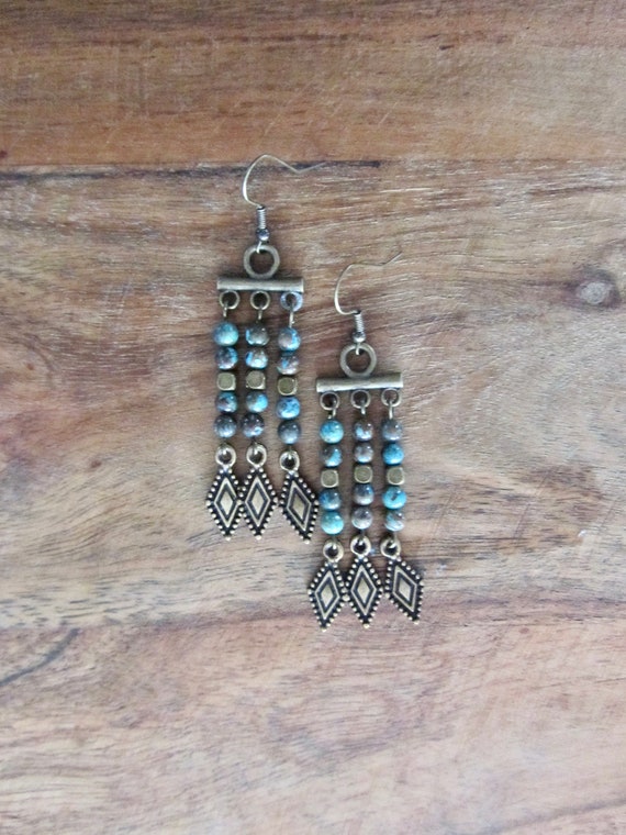Jasper and bronze chandelier earrings 222