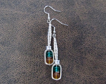 Silver and glass dangle earrings, artisan ethnic earrings, simple chic