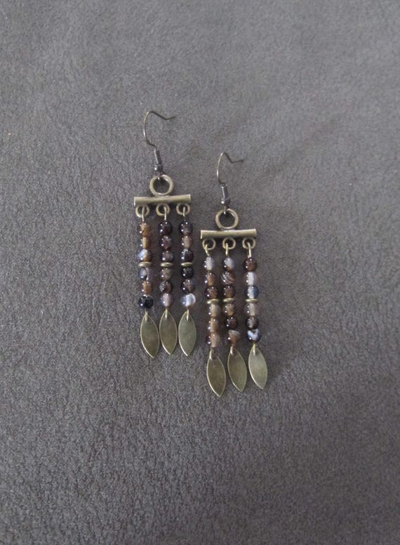 Agate and bronze chandelier earrings 222