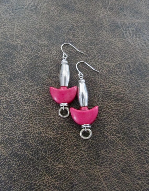 Unique pink howlite and silver earrings