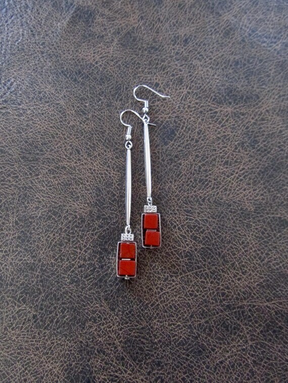 Red jasper and antique silver earrings 2