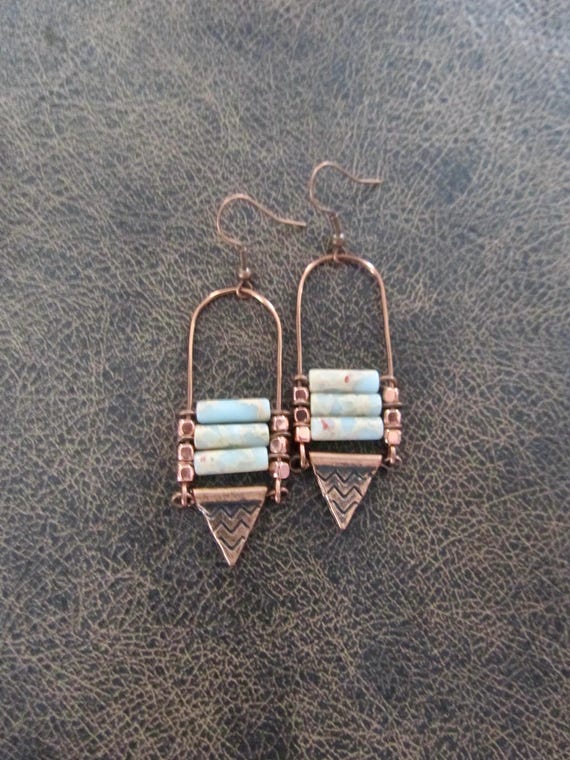 Sediment Jasper Copper Earrings: Tribal Chandelier Style