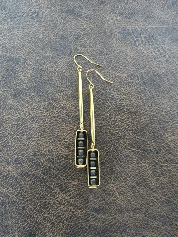 Industrial modern hematite and brass earrings