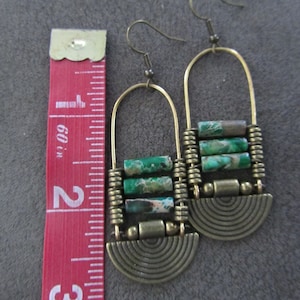Imperial jasper earrings, green tribal chandelier earrings, unique ethnic earrings, modern Afrocentric earrings, boho chic earrings image 2