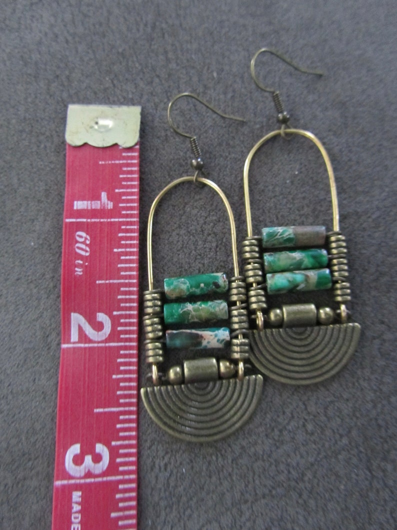 Imperial jasper earrings, green tribal chandelier earrings, unique ethnic earrings, modern Afrocentric earrings, boho chic earrings image 2