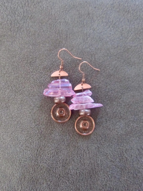 Raw quartz pink crystal earrings copper 22