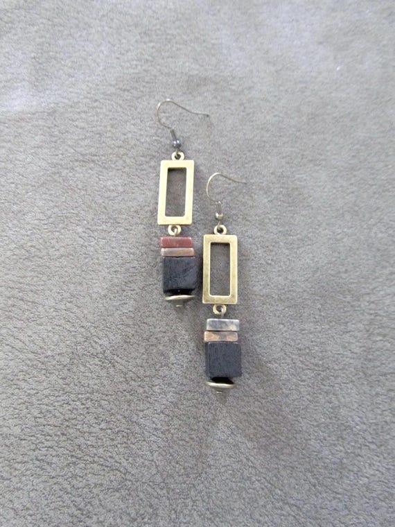 Modern jasper earrings, boho earrings, bohemian earrings, antique bronze