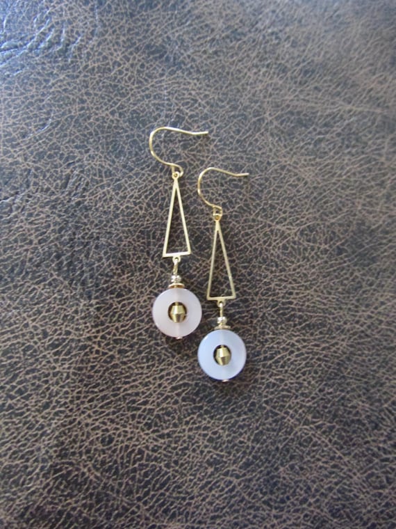 Dainty White mother of pearl shell and gold earrings