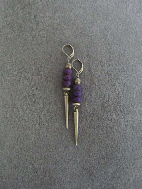 Purple earrings, antique bronze modern earrings, unique ethnic earrings, mid century, minimalist geometric earrings, boho chic earring5