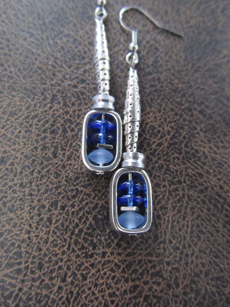 Silver and periwinkle glass dangle earrings, artisan ethnic earrings, simple chic image 3