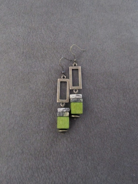 Modern jasper and green wooden earrings