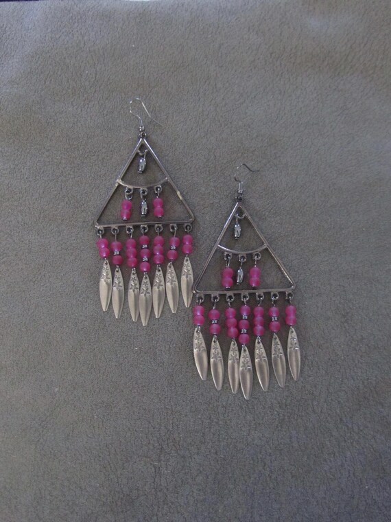Large pink chandelier earrings