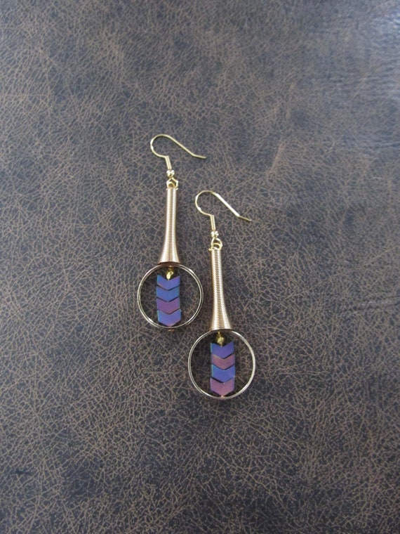 Gold geometric industrial earrings multicolor 2