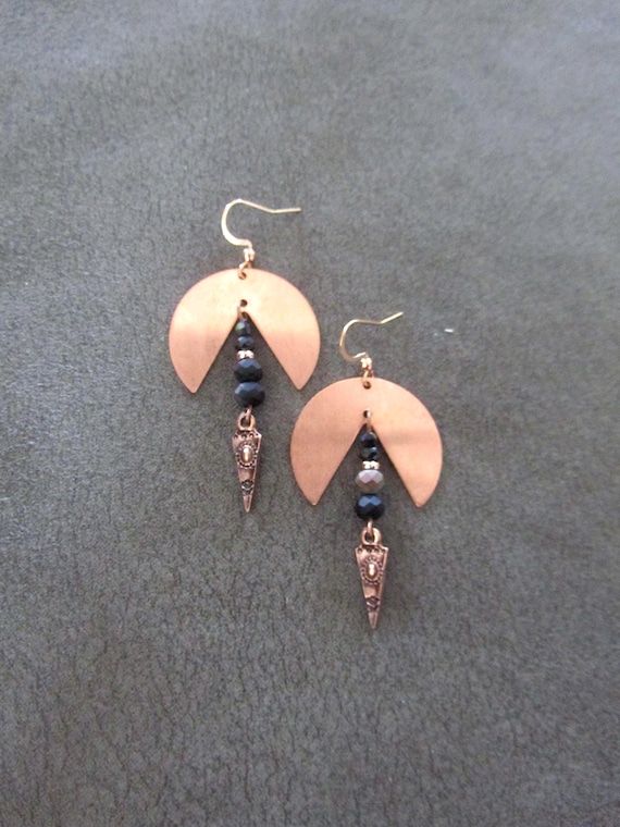 Edgy copper and crystal geometric earrings 28