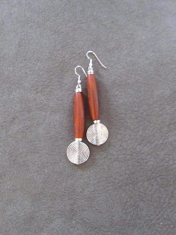 Long hair pipe bone and silver earrings 33