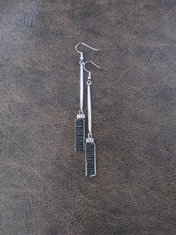 Industrial earrings, gray lava rock and silver minimalist earrings