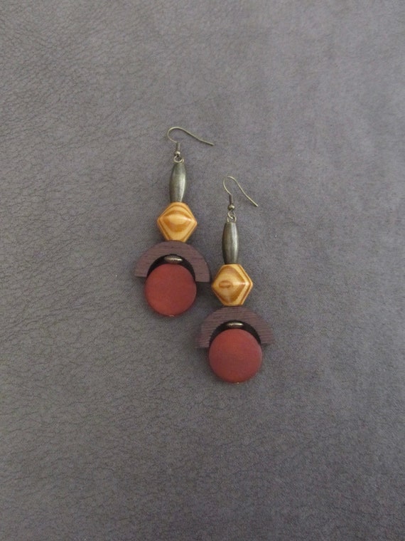 Earth tone wood earrings, Afrocentric African earrings, bold earrings, statement earrings, geometric earrings, rustic natural earrings 277