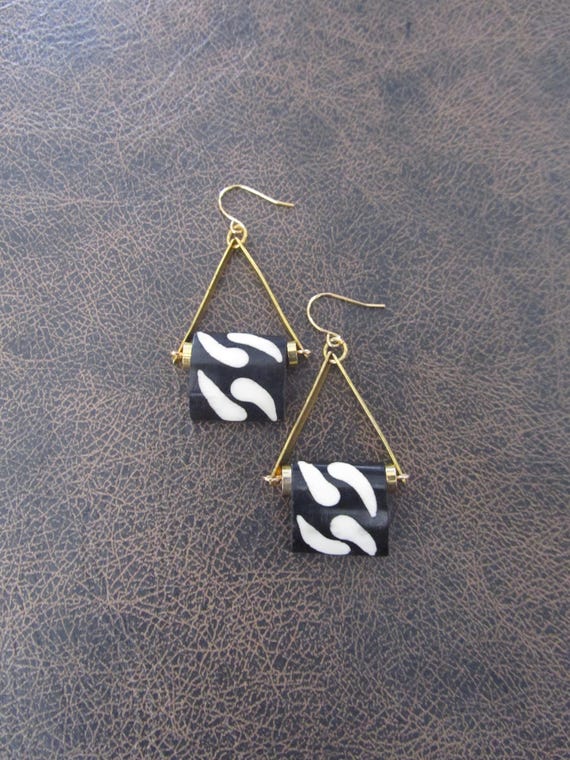Upcycled Batik print bone earrings, 44