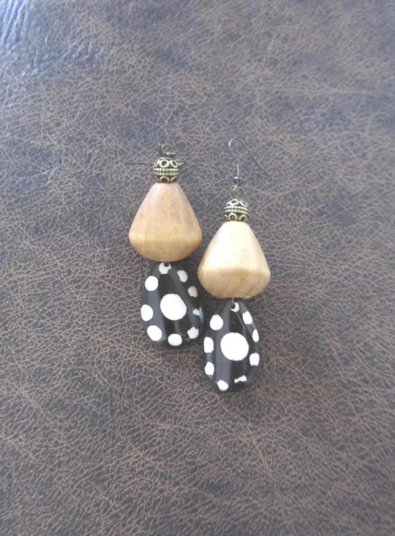 Carved bone and wooden earrings 5