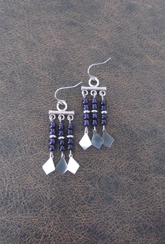 Purple glass pearl chandelier earrings