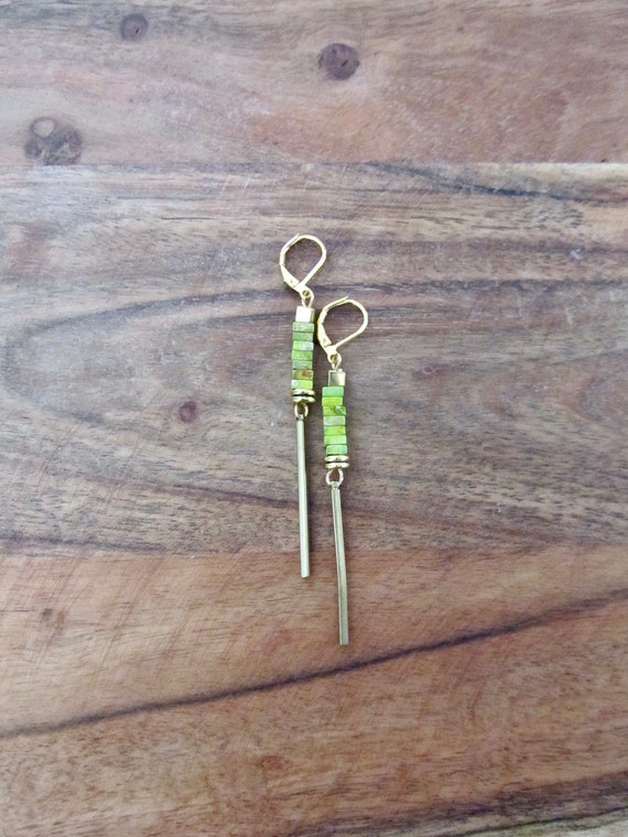 Minimalist green imperial jasper earrings, gold