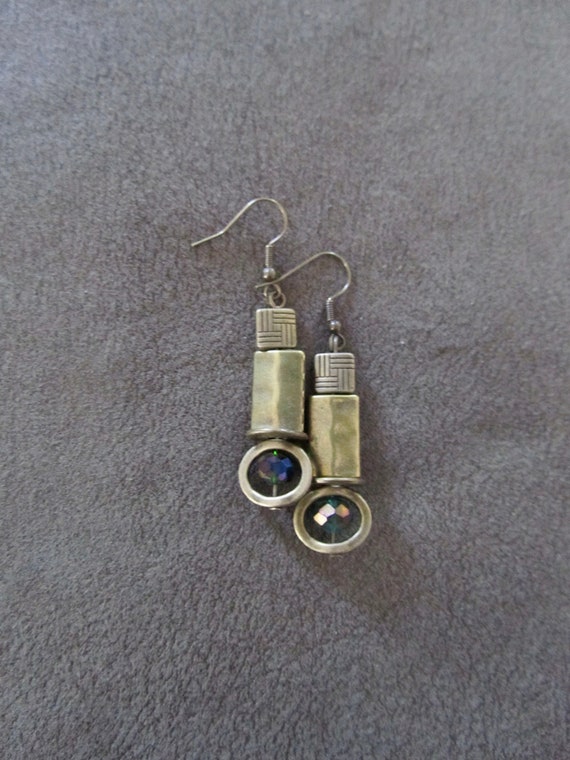 Antique bronze earrings, bling, green crystal earrings, artisan rustic earrings, ethnic earrings, boho chic earrings, unique earrings 4
