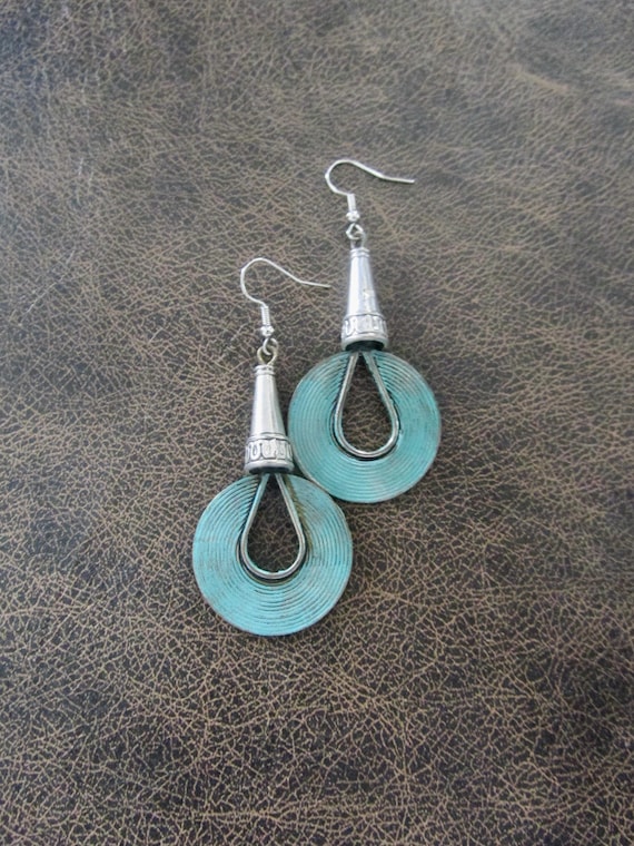Blue patina antique silver earrings 42