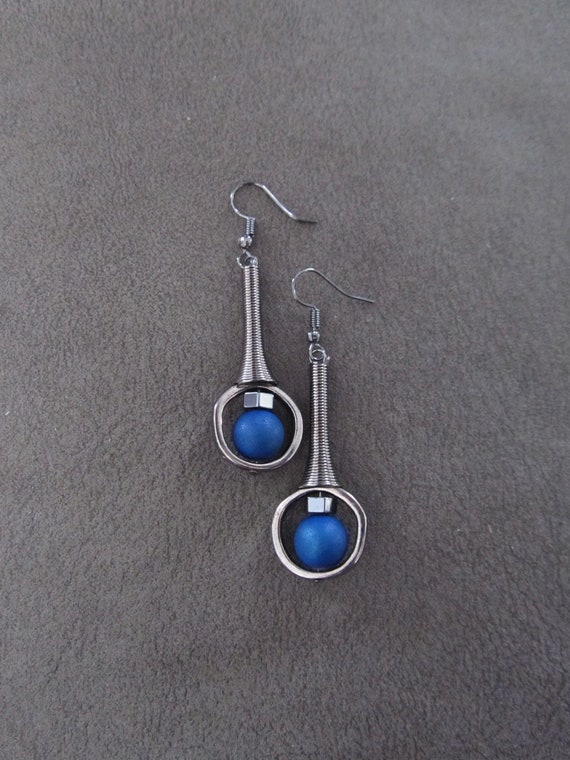 Mid century modern earrings blue agate and gunmetal earrings