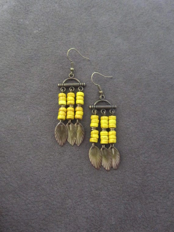 Antique bronze and howlite chandelier earrings