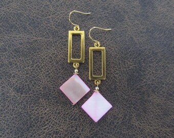 Pendientes de nácar rosa y oro