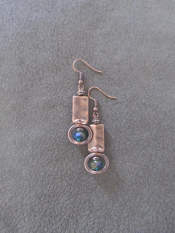 Copper and green crystal earrings