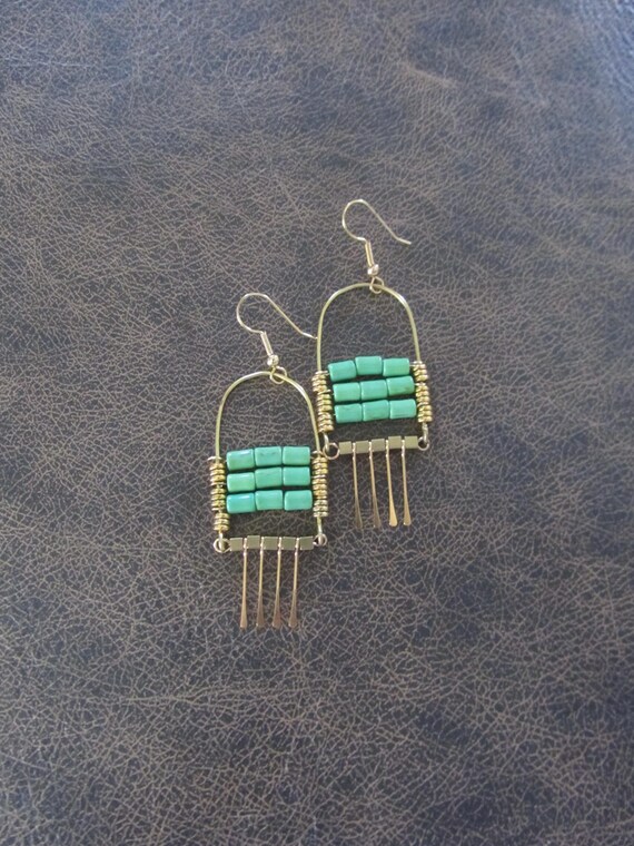 Green magnesite ethnic chandelier earrings