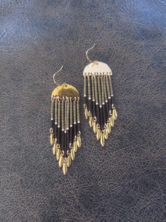 Brown seed bead and gold stainless steel earrings