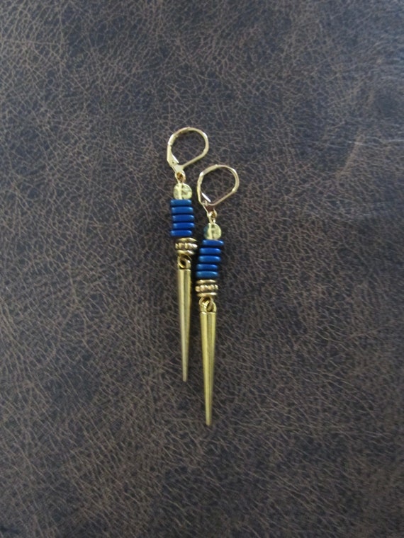 Royal blue and gold spike earrings