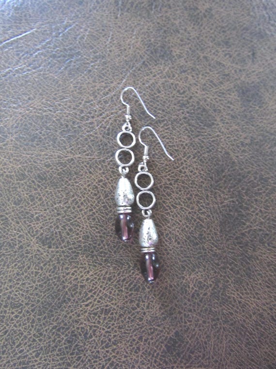 Purple and silver geometric earrings