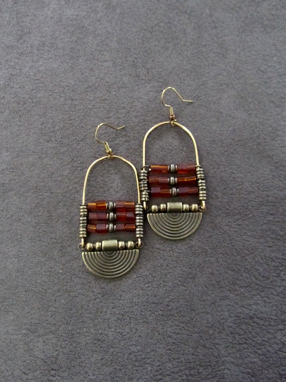 Bronze ethnic orange frosted glass earrings